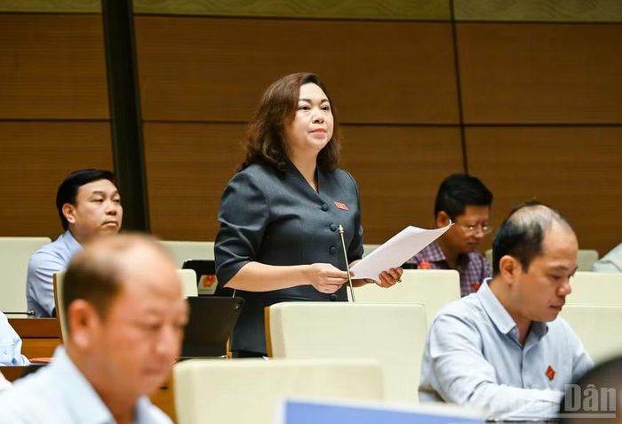 Đại biểu Đặng Bích Ngọc (Đoàn Phú Thọ) phát biểu tại hội trường. (Ảnh: DUY LINH)