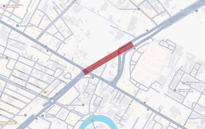 Vị trí nút giao Phạm Tu - đường 70 và hướng tuyến cầu vượt. Ảnh: Google Maps.