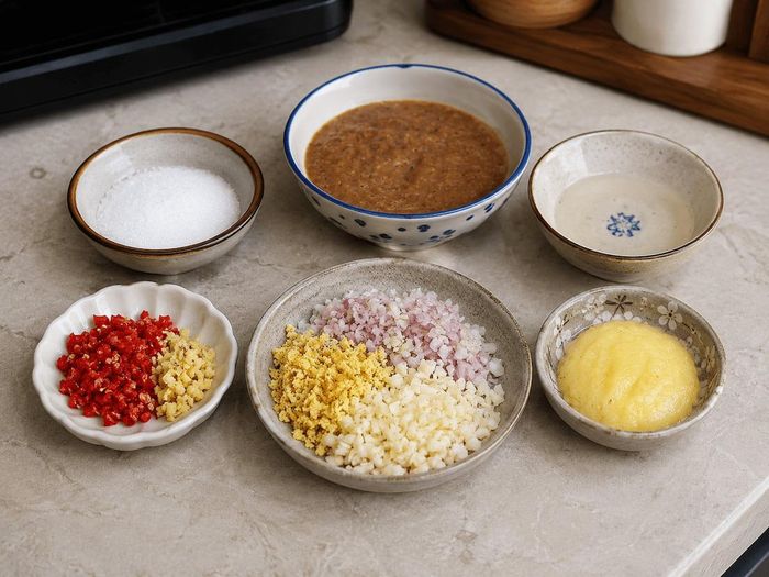 Nguyên liệu làm mắm nêm. Ảnh minh họa AI