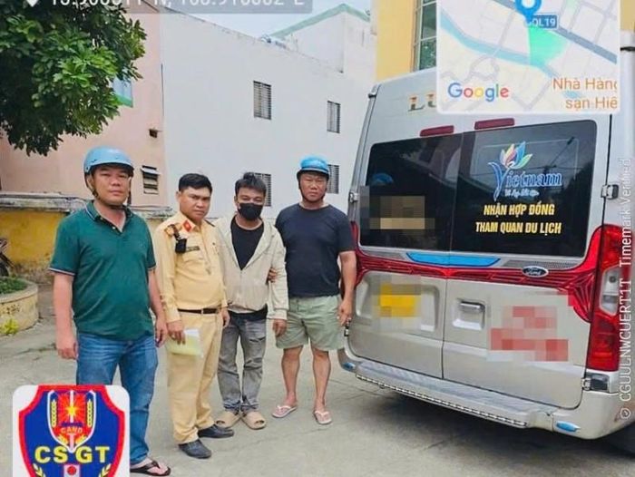 Tài xế L.Q.P. (người đeo khẩu trang). Ảnh: Công an tỉnh Gia Lai