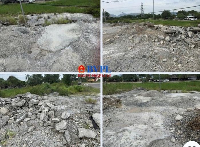  Những mảng bê tông sau khi đông cứng nằm ngổn ngang trên diện tích đất rộng, tạo thành những “bãi bê tông chết” giữa khu đất trống.