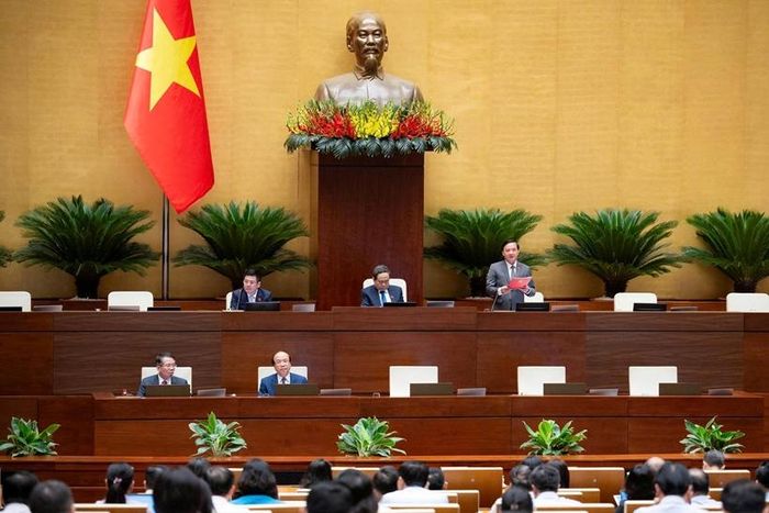 Chủ tịch Quốc hội Trần Thanh Mẫn chủ trì; Phó Chủ tịch Quốc hội Nguyễn Khắc Định điều hành nội dung làm việc (Ảnh: Media Quốc hội).