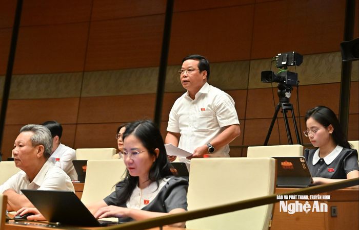 Đại biểu Thiếu tướng Ngô Nam Cường (Đoàn ĐBQH tỉnh Nghệ An) phát biểu tại phiên thảo luận. Ảnh: Viết Chung