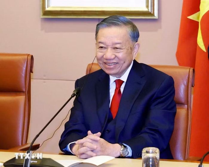 Tổng Bí thư, Chủ tịch nước Tô Lâm phát biểu tại cuộc hội đàm chính thức với Thủ tướng Australia Anthony Albanese. (Ảnh: Thống Nhất/TTXVN)