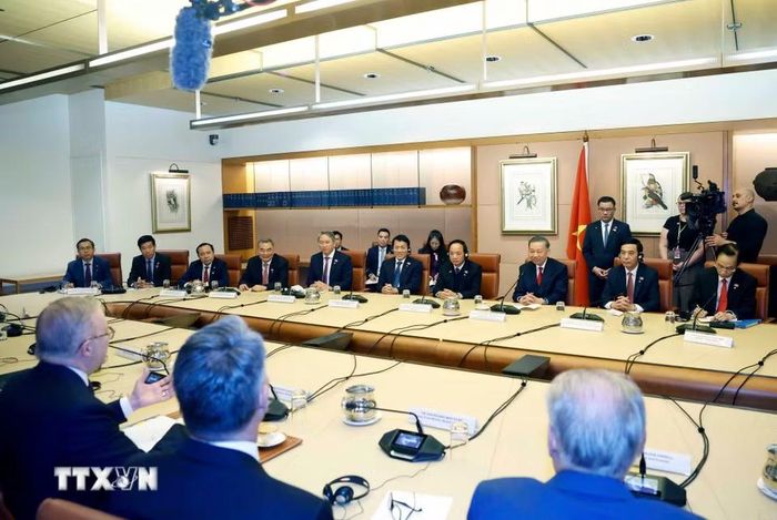 Tổng Bí thư, Chủ tịch nước Tô Lâm hội đàm chính thức với Thủ tướng Australia Anthony Albanese. (Ảnh: Thống Nhất/TTXVN)
