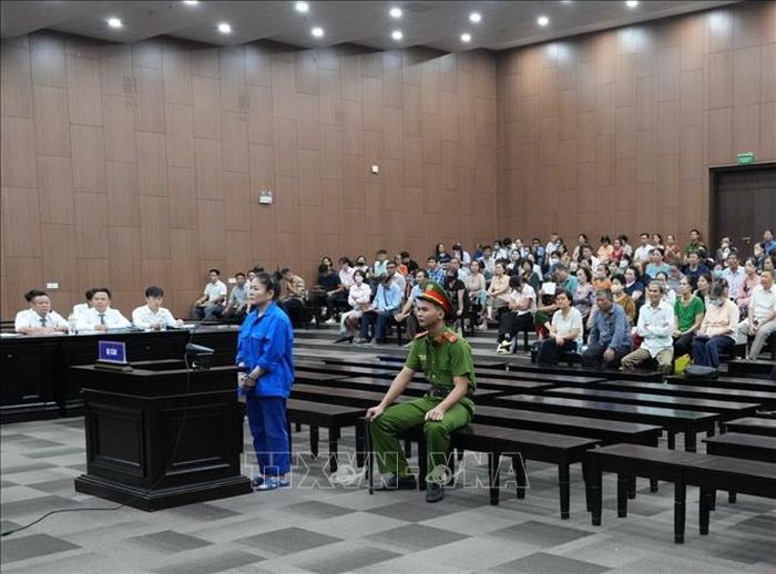 Bị cáo Phạm Mỹ Hạnh bị xét xử về hành vi lừa đảo hàng trăm nhà đầu tư tham gia dự án trồng Sâm Ngọc Linh. Ảnh: Kim Anh/TTXVN