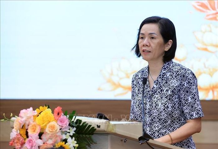 Phó Chủ tịch Trung ương Hội Liên hiệp Phụ nữ Việt Nam Nguyễn Thị Minh Hương phát biểu. Ảnh: Tuấn Anh/TTXVN