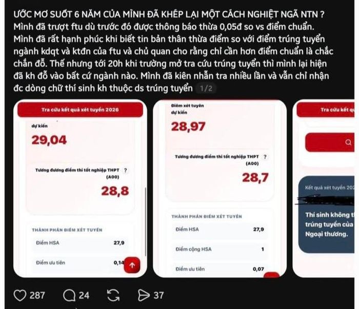 Chia sẻ của một thí sinh khi điểm cao vẫn không trúng tuyển vào trường Đại học Ngoại thương.
