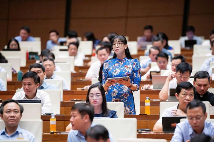 Đại biểu Trịnh Tú Anh, Đoàn ĐBQH tỉnh Lâm Đồng, phát biểu