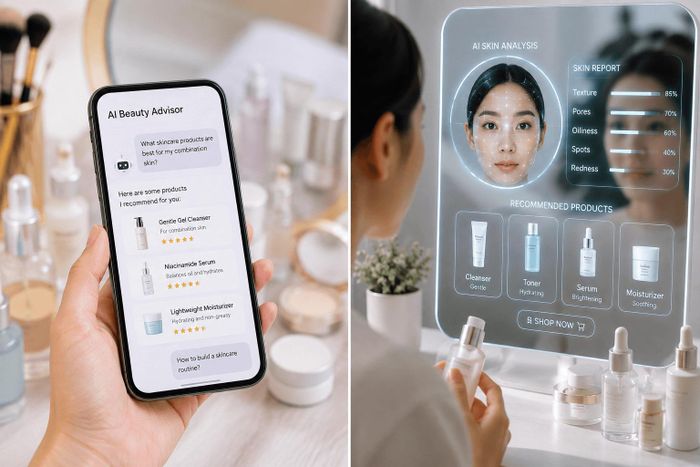 AI ngày càng được sử dụng để phân tích nhu cầu làm đẹp và gợi ý sản phẩm phù hợp với người dùng. Ảnh minh họa tự thiết kế