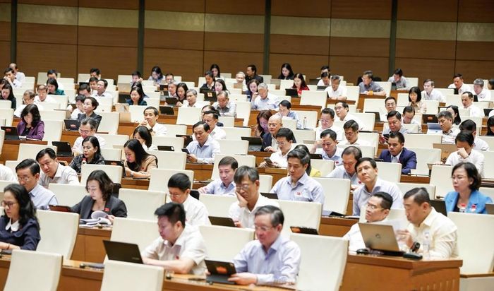 Các đại biểu dự thảo luận tại hội trường sáng 11/8.