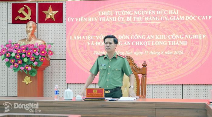 Thiếu tướng Nguyễn Đức Hải, Giám đốc Công an thành phố chủ trì buổi làm việc. Ảnh: T.V