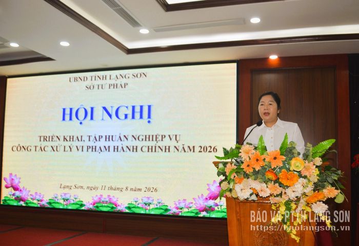 Lãnh đạo Cục Pháp luật hình sự - Hành chính và Quản lý xử lý vi phạm hành chính, Bộ Tư pháp (báo cáo viên hội nghị) truyền đạt nội dung tập huấn cho các học viên
