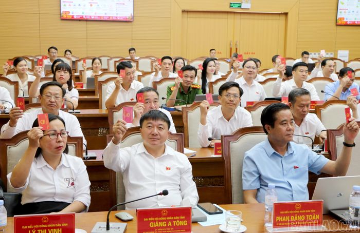  Đại biểu biểu quyết thông qua các nghị quyết tại kỳ họp. 