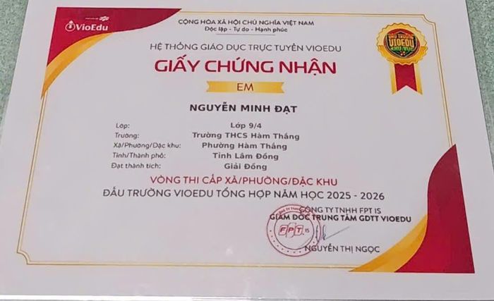 Giải Đồng - Đấu trường VIOEDU tổng hợp năm học 2025 - 2026 của Nguyễn Minh Đạt