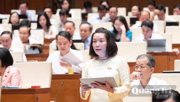 Đồng chí Nguyễn Minh Tâm, Phó trưởng đoàn chuyên trách Đoàn ĐBQH tỉnh thảo luận về công tác phòng, chống tội phạm và vi phạm pháp luật, công tác của Viện Kiểm sát nhân dân, Tòa án nhân dân và công tác thi hành án - Ảnh: N.M
