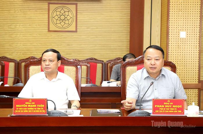 Phó Bí thư Tỉnh ủy, Chủ tịch UBND tỉnh Phan Huy Ngọc phát biểu tại hội nghị.