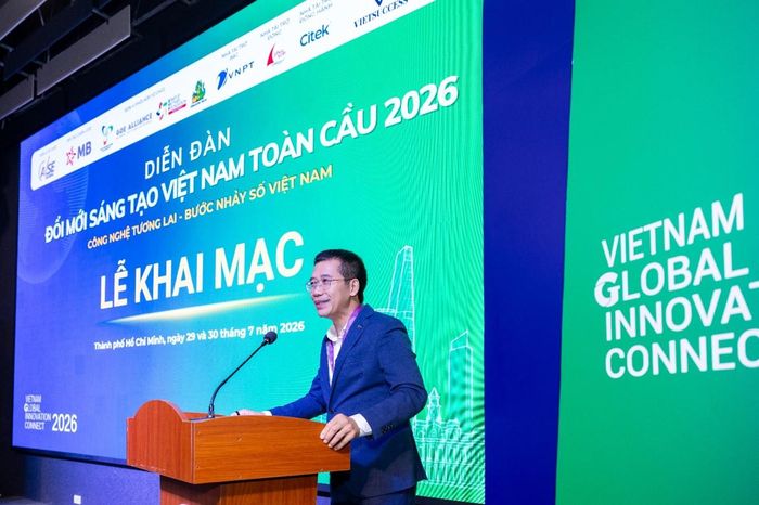 Ông Lưu Trung Thái, Chủ tịch HĐQT MB phát biểu tại Lễ khai mạc Diễn đàn Đổi mới sáng tạo Việt Nam toàn cầu 2026 (VGIC 2026).