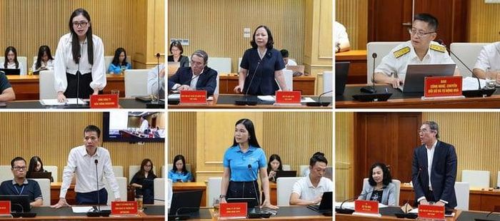 Bà Lê Thị Duyên Hải, Phó chủ tịch kiêm Tổng thư ký Hội Tư vấn Thuế Việt Nam (người ở giữa hàng thứ nhất) phát biểu tại cuộc họp.