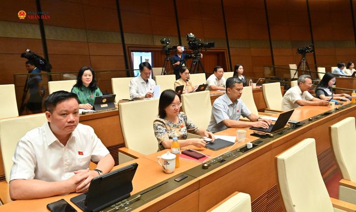 Đoàn ĐBQH tỉnh Nghệ An tham dự phiên họp tại Hội trường. Ảnh: Quang Khánh