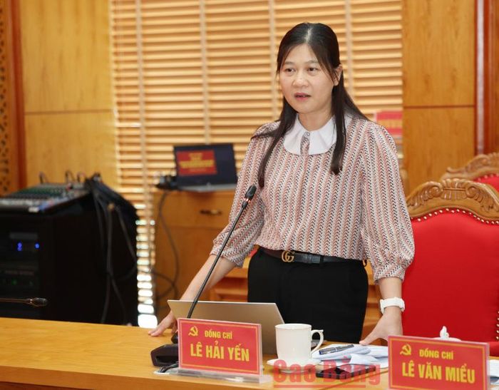 Đồng chí Lê Hải Yến, Trưởng Ban Tổ chức Tỉnh ủy phát biểu tại cuộc họp.