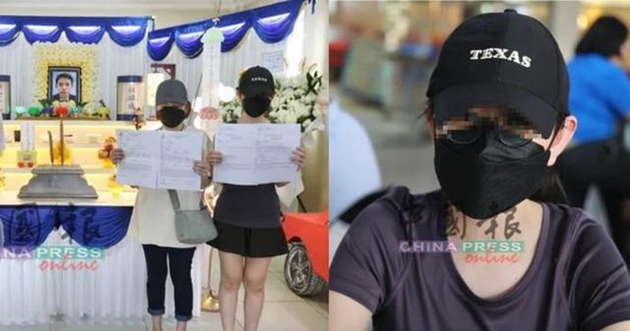 Đám tang của anh Lin Zucheng và bạn gái của nạn nhân (bên phải). Ảnh: China Press