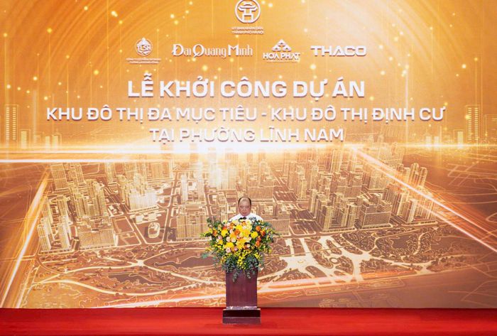 Ông Trần Đăng Khoa, Chủ tịch Công ty CP Tập đoàn Tương lai sông Hồng phát biểu tại lễ khởi công. Ảnh: PV