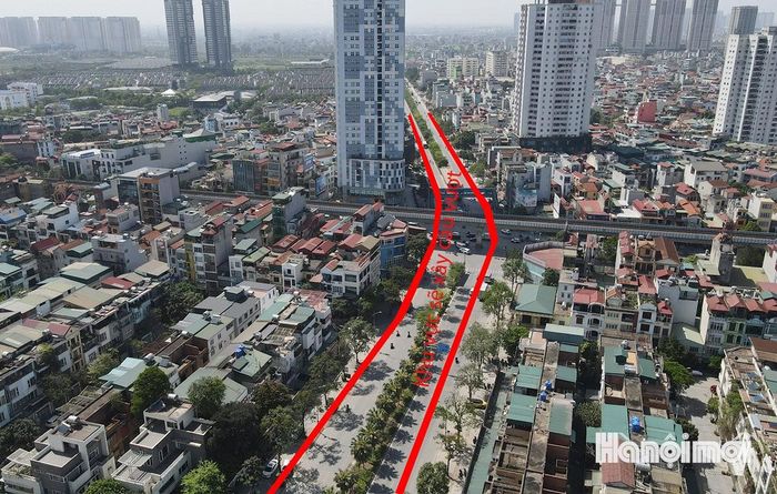 Vị trí cầu vượt xây dựng từ đường Văn Khê (phường Kiến Hưng) qua đường Quang Trung sang đường Lê Trọng Tấn (phường Dương Nội). Ảnh: Quang Thái.
