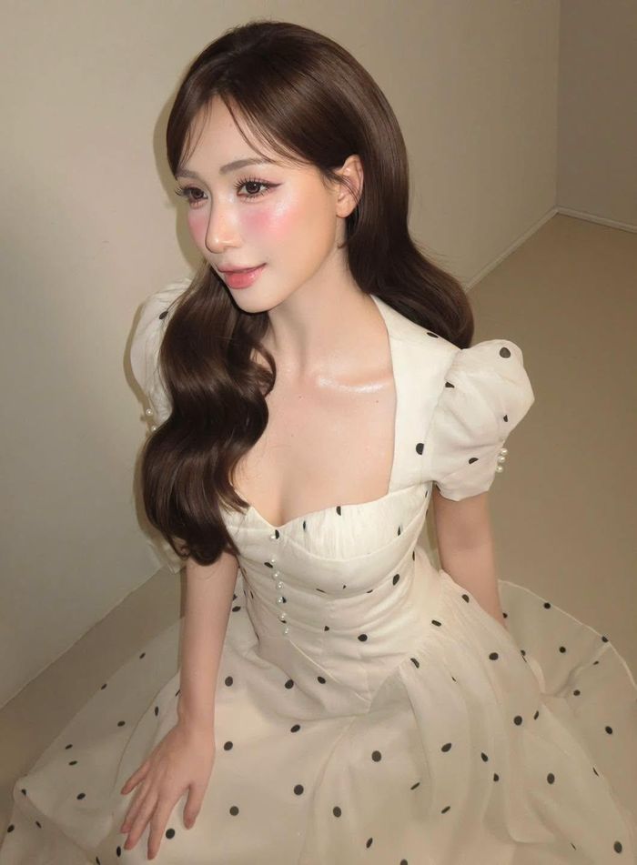 Hòa Minzy diện chiếc váy tông màu trắng kem với thiết kế tay phồng, điểm những họa tiết nhỏ. Nữ ca sĩ lựa chọn kiểu tóc dài uốn xoăn nhẹ, kết hợp lối trang điểm trong trẻo, tôn lên đường nét gương mặt.