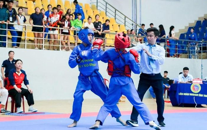 Các võ sinh tranh tài ở nội dung đối kháng tại giải. Ảnh: Anh Tuân