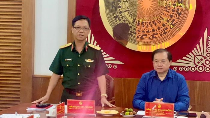 Thiếu tướng Nguyễn Chí Công, Phó Cục trưởng Cục Dân quân tự vệ, Bộ Tổng Tham mưu, Cơ quan Thường trực công tác quốc phòng của Bộ Quốc phòng phát biểu