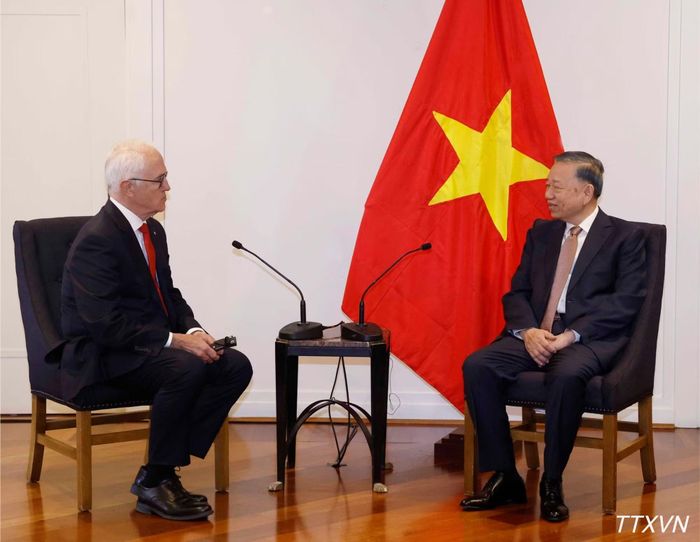Tổng Bí thư, Chủ tịch nước Tô Lâm tiếp nguyên Thủ tướng Australia Malcolm Turnbull AC, Chủ tịch Công ty công nghệ Advanced Navigation. (Ảnh: TTXVN)