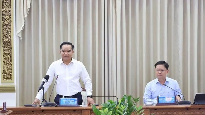 Chủ tịch Ủy ban nhân dân Thành phố Hồ Chí Minh Nguyễn Văn Được phát biểu tại hội nghị. (Nguồn: Ủy ban nhân dân Thành phố Hồ Chí Minh)