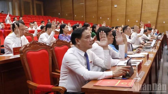 Các đại biểu biểu quyết thông qua các nghị quyết.