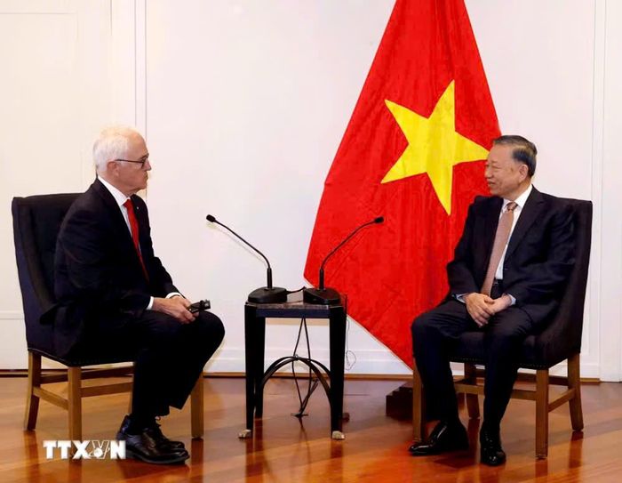 Tổng Bí thư, Chủ tịch nước Tô Lâm tiếp nguyên Thủ tướng Australia Malcolm Turnbull, Chủ tịch Advanced Navigation. Ảnh: TTXVN