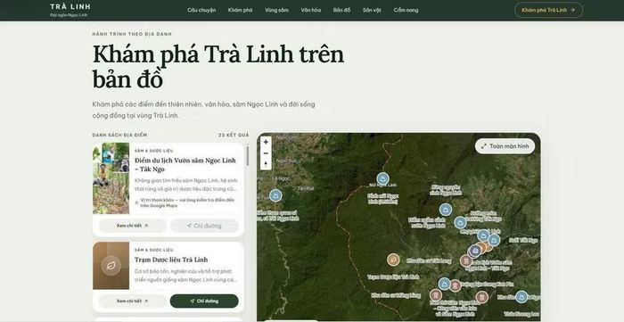 Giao diện website “Trà Linh - Đại ngàn Ngọc Linh” do nhóm sinh viên Trường Đại học Bách khoa - Đại học Đà Nẵng thiết kế.