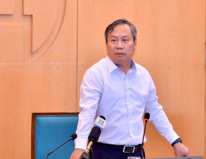 Chủ tịch UBND thành phố Hà Nội Vũ Đại Thắng phát biểu tại cuộc họp. Ảnh Viết Thành