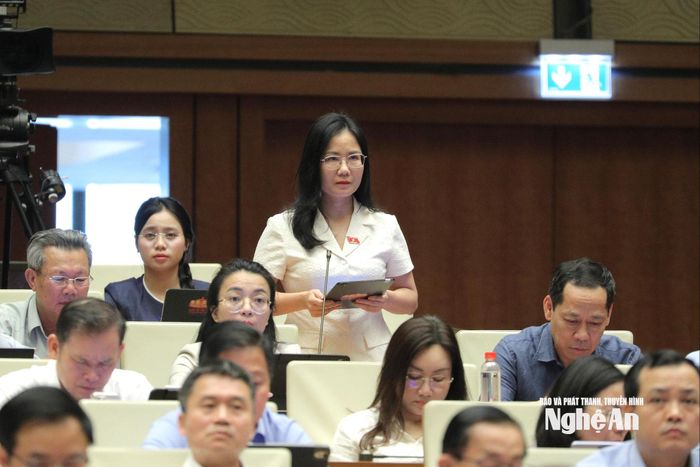 Đại biểu Nguyễn Thị Minh Tú phát biểu góp ý vào dự thảo luật. Ảnh: Viết Chung