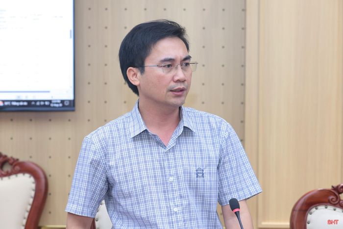 Giám đốc Trung tâm Phát triển quỹ đất tỉnh Thân Viết Văn phát biểu tại cuộc làm việc.