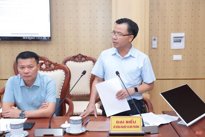 Giám đốc Sở Nông nghiệp và Môi trường Lê Ngọc Huấn tham gia ý kiến tại cuộc họp.