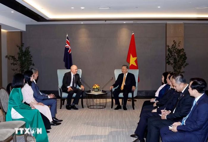 Tổng Bí thư, Chủ tịch nước Tô Lâm và ông Steven Joyce, Quyền Chủ tịch Hội Hữu nghị New Zealand-Việt Nam. (Ảnh: Thống Nhất/TTXVN)