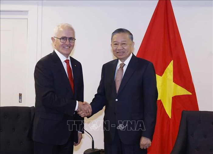 Tổng Bí thư, Chủ tịch nước Tô Lâm tiếp nguyên Thủ tướng Australia Malcolm Turnbull AC, Chủ tịch Công ty công nghệ Advanced Navigation. Ảnh: Thống Nhất/TTXVN