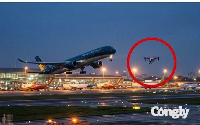 Việc drone liên tiếp xuất hiện gần Tân Sơn Nhất tối 11/8 khiến sân bay này phải hai lần tạm dừng hoạt động cất, hạ cánh, hàng loạt chuyến bay bị ảnh hưởng (Ảnh minh họa bằng AI).
