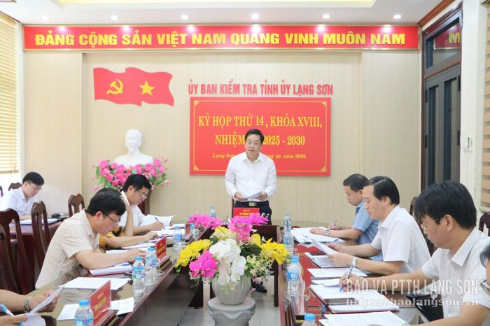 Đồng chí Vũ Hoàng Quý, Ủy viên Ban Thường vụ Tỉnh ủy, Chủ nhiệm Ủy ban Kiểm tra Tỉnh ủy phát biểu tại kỳ họp