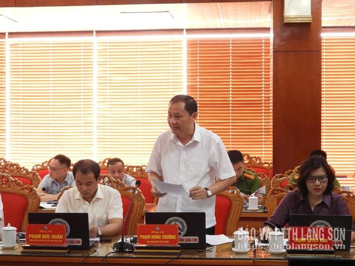Lãnh đạo Sở Tư pháp phát biểu góp ý vào các dự thảo văn bản trình tại phiên họp