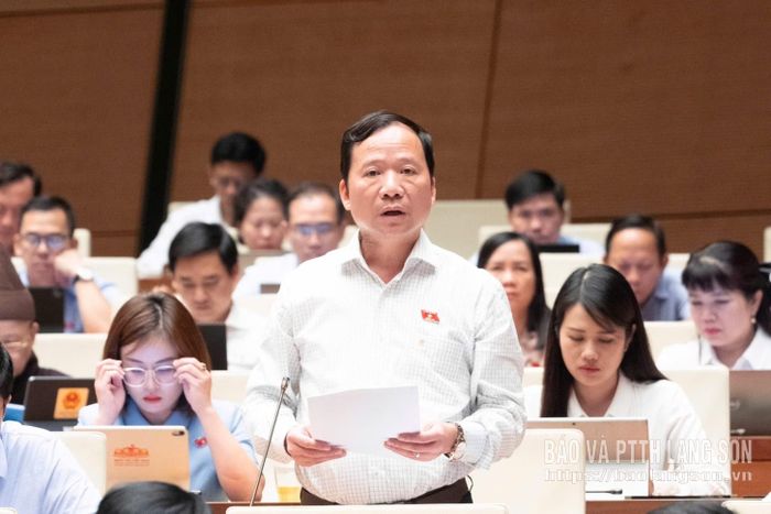 Đại biểu Nguyễn Đặng Ân, Phó Trưởng Đoàn ĐBQH tỉnh phát biểu thảo luận tại hội trường