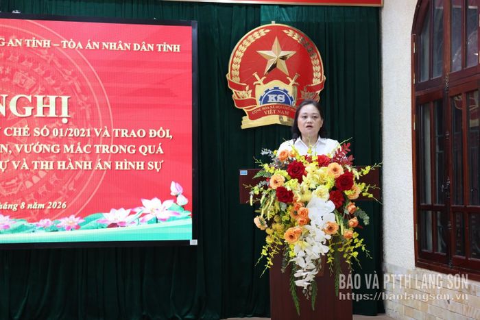 Lãnh đạo Phòng Giám đốc kiểm tra, thanh tra và Thi hành án, Tòa án nhân dân tỉnh phát biểu thảo luận tại hội nghị