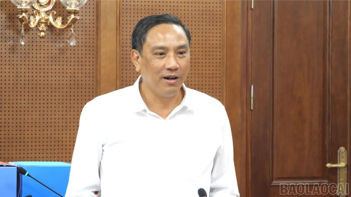Đồng chí Hoàng Giang phát biểu tại cuộc họp.