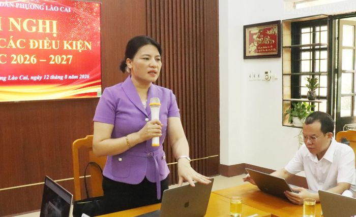 Đồng chí Trần Thị Thùy Dung - Phó Chủ tịch UBND phường Lào Cai phát biểu tại buổi làm việc.