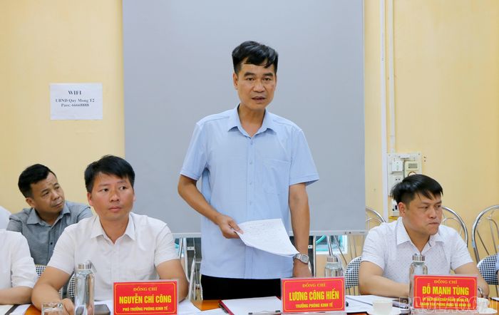 Các đồng chí lãnh đạo xã Quy Mông phát biểu tại buổi làm việc.